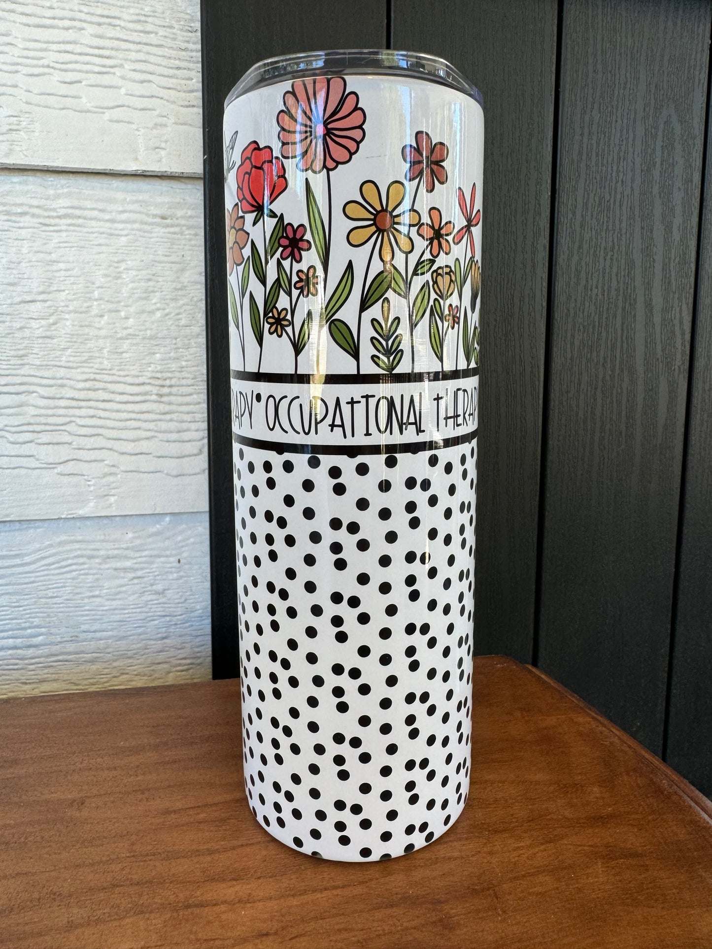 Tumbler: 20 oz Occupational Therapy Floral Polka Dot