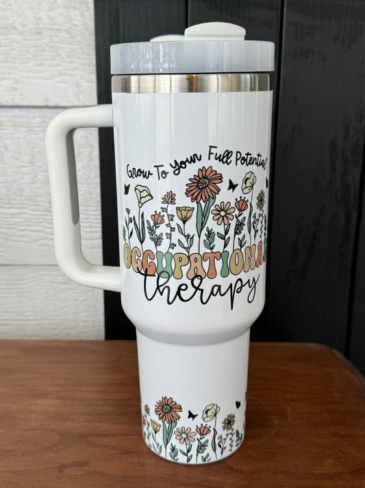 Tumbler: BOHO 40 oz Occupational Therapy Grow your full potential Quencher Tumbler