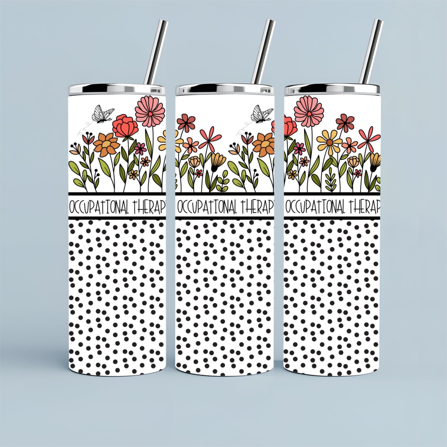 Tumbler: 20 oz Occupational Therapy Floral Polka Dot